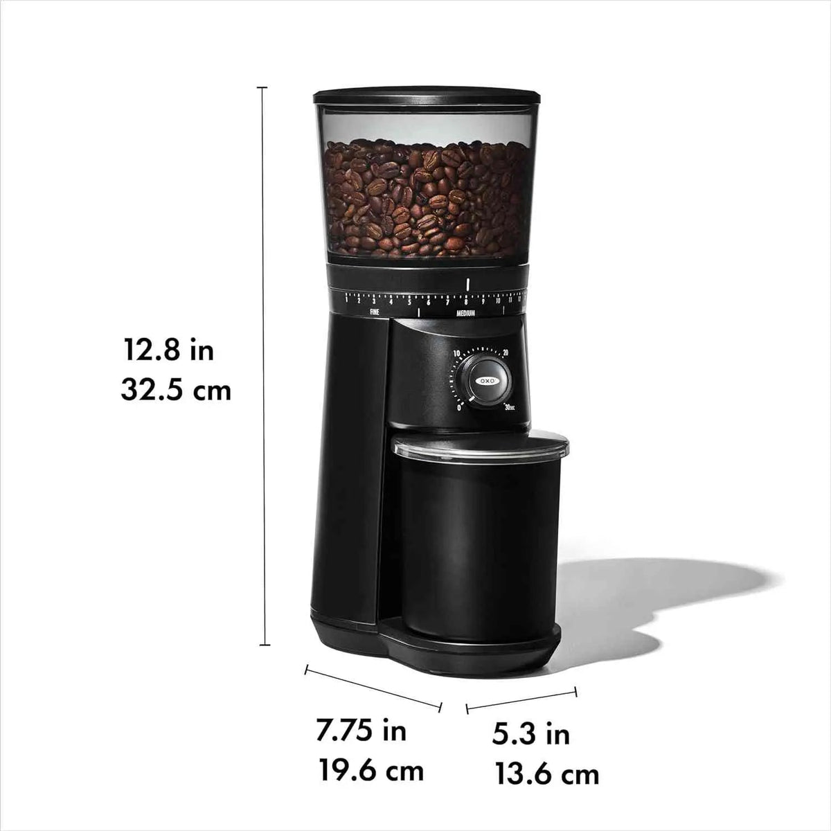 OXO Brew Conical Burr Coffee Grinder with stainless steel burrs and 15 grind settings for fresh coffee