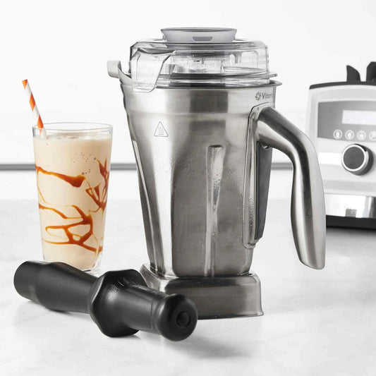 Vitamix Stainless Steel 48oz blender container with BPA-free lid and dishwasher-safe design