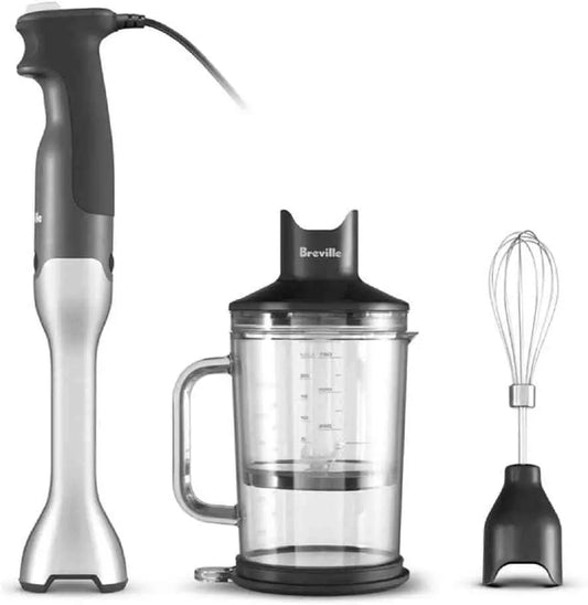 Breville Control Grip immersion blender with 15 speeds and ergonomic design for versatile kitchen tasks