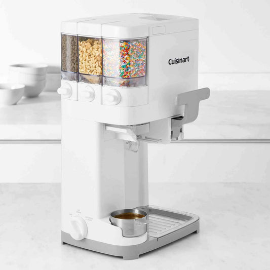 Cuisinart Soft Serve Ice Cream Machine with warming cup and mix-in dispensers for homemade frozen desserts