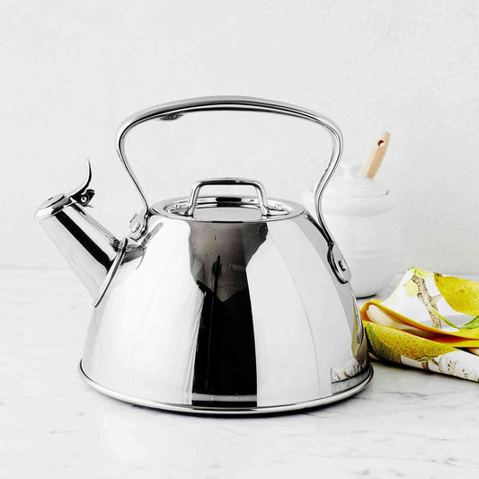 All-Clad Specialty Stainless Steel Tea Kettle 2 QT with polished finish and induction compatible base