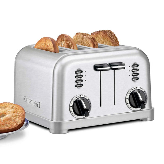 Cuisinart 4 Slice Toaster Oven in brushed stainless steel with dual control panels and six browning settings