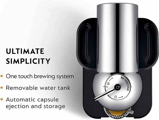 Nespresso Vertuo coffee and espresso maker brewing with capsule and amber crema