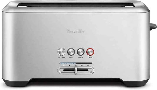 Breville Bit More 4-slice brushed stainless steel toaster with LED progress indicator and extra-long slots