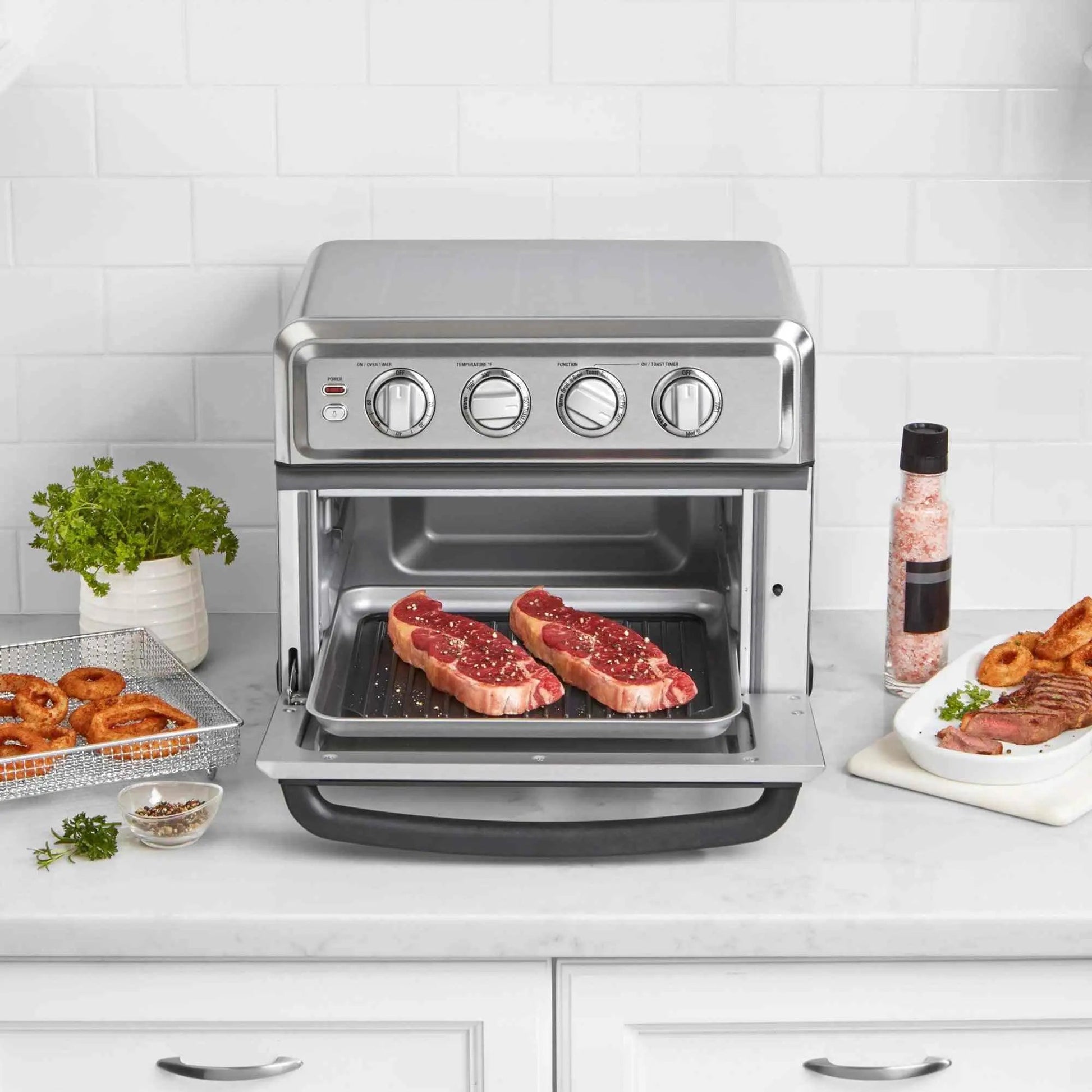 Cuisinart Air Fryer Toaster Oven 7-in-1 stainless steel countertop appliance with air fryer basket and oven rack