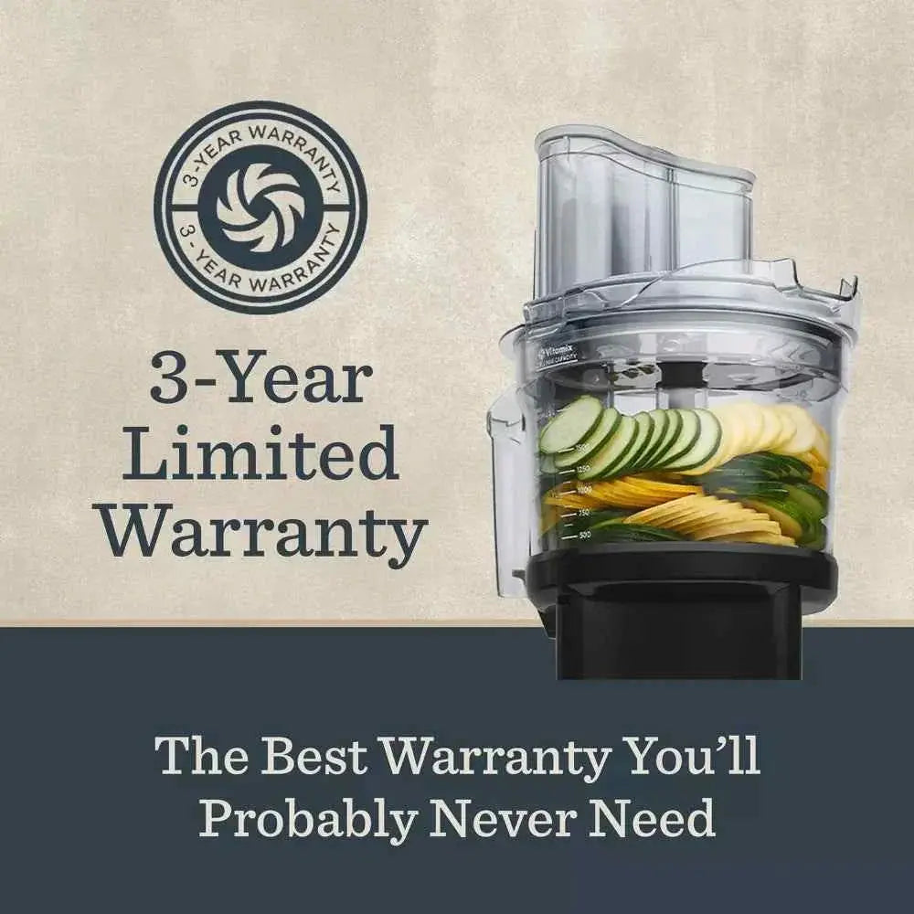 Vitamix Ascent Series 12-cup black food processor attachment with BPA-free, dishwasher-safe components and multi-use stainless steel blades