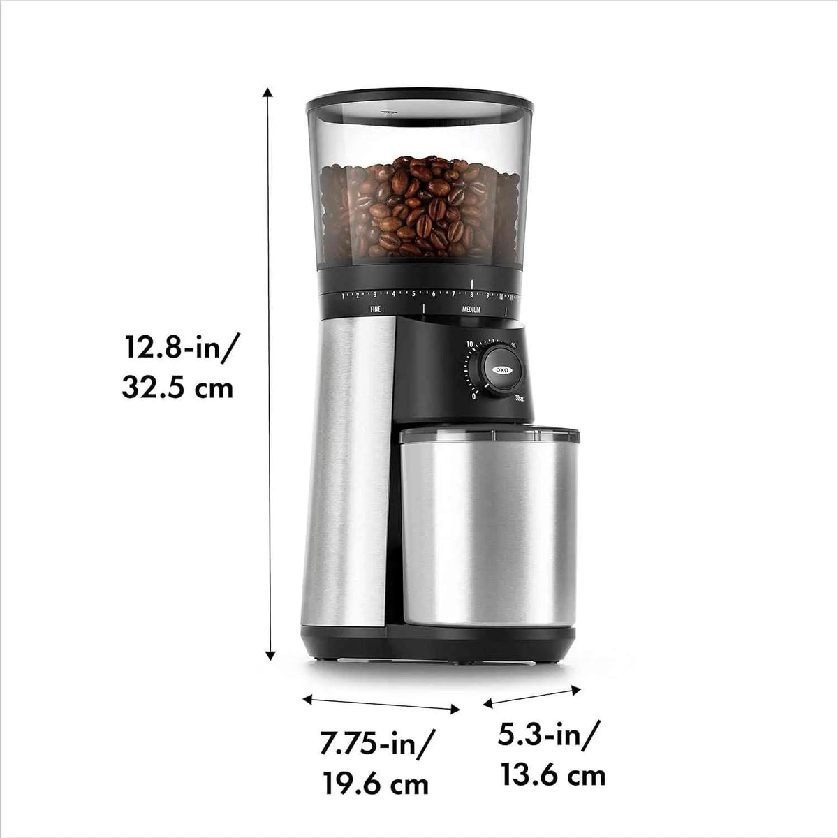 OXO Brew Conical Burr Coffee Grinder with stainless steel burrs and 15 grind settings