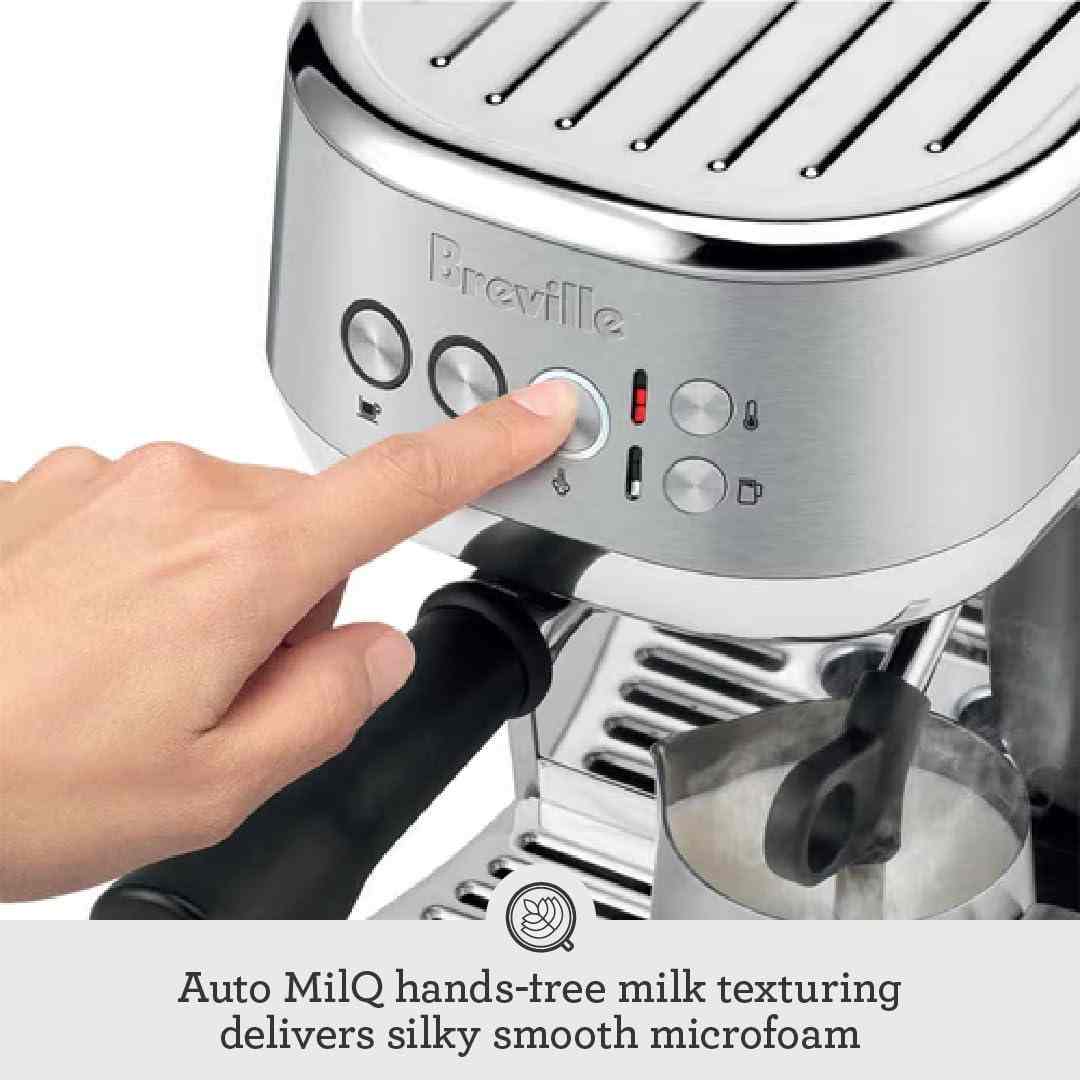 Breville Bambino Plus espresso machine with brushed stainless steel finish and automatic microfoam texturing