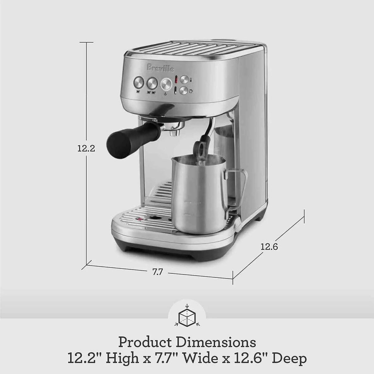 Breville Bambino Plus espresso machine in brushed stainless steel with automatic microfoam and programmable shot settings