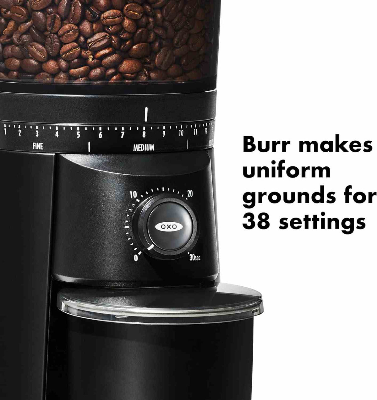 OXO Brew Conical Burr Coffee Grinder with 15 grind settings and stainless-steel burrs