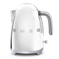 SMEG Electric Kettle with 360˚ swivel base, auto-shutoff, water-level indicators, gentle steam release, and removable limescale filter.