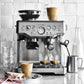 Breville Barista Express espresso machine in stainless steel with integrated grinder and steam wand for precise coffee brewing