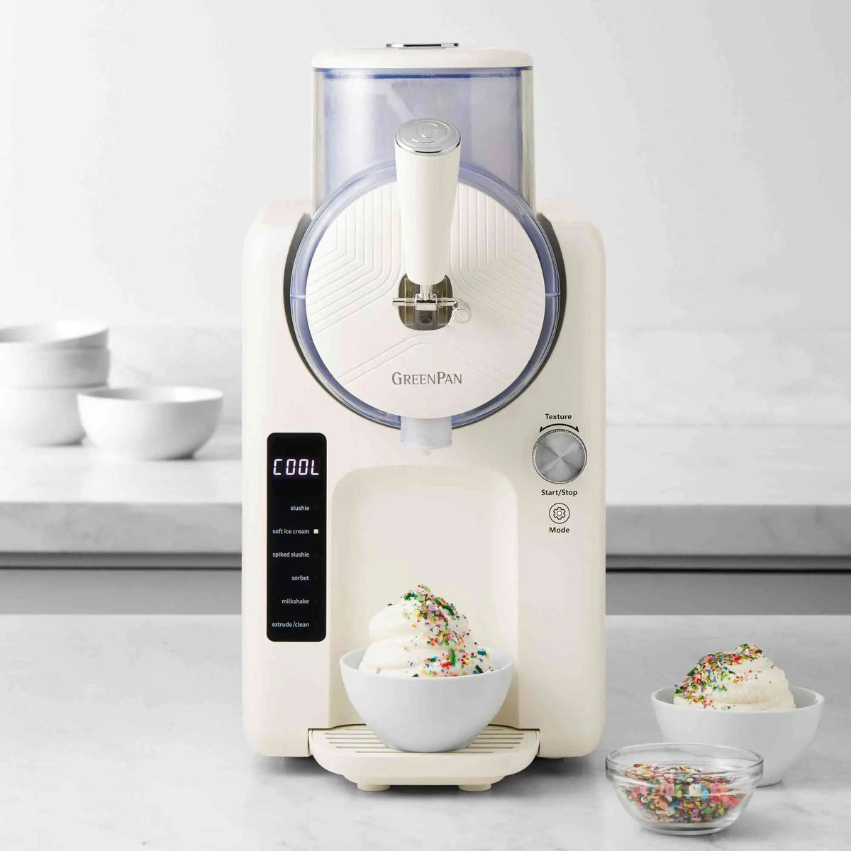 GreenPan Frost Ice Cream & Frozen Drink Maker with 6 preset programs and user-friendly digital controls for homemade frozen desserts