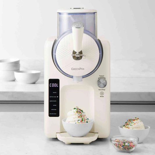GreenPan Frost Ice Cream & Frozen Drink Maker with 6 preset programs and user-friendly digital controls for homemade frozen desserts
