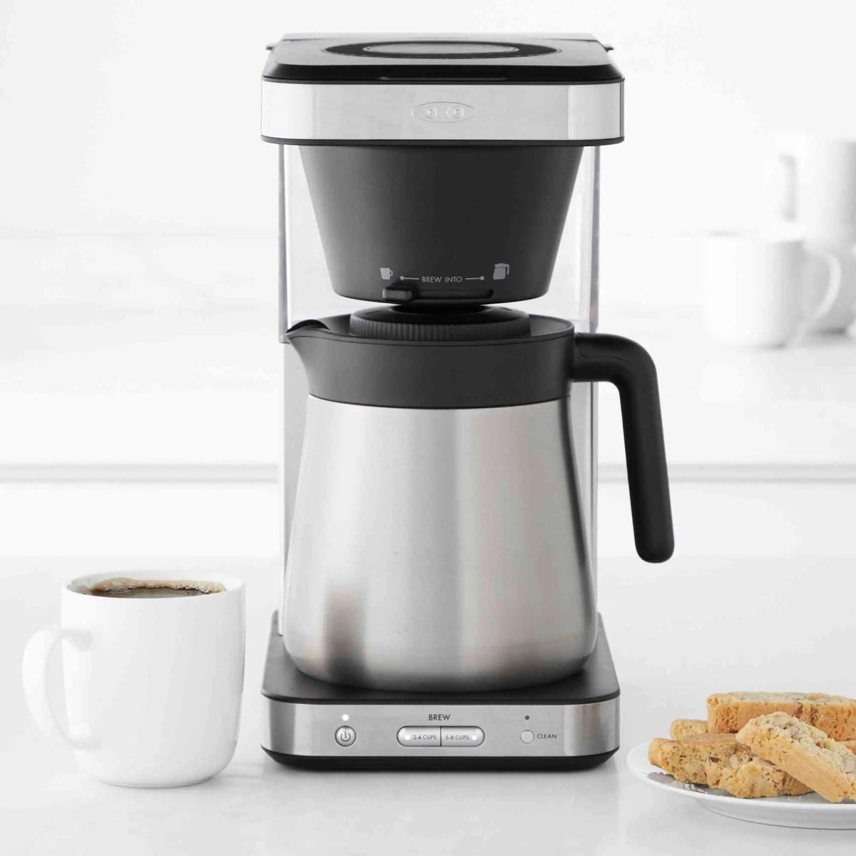 Stainless steel OXO Brew 8 Cup Coffee Maker with thermal carafe and precision brew controls