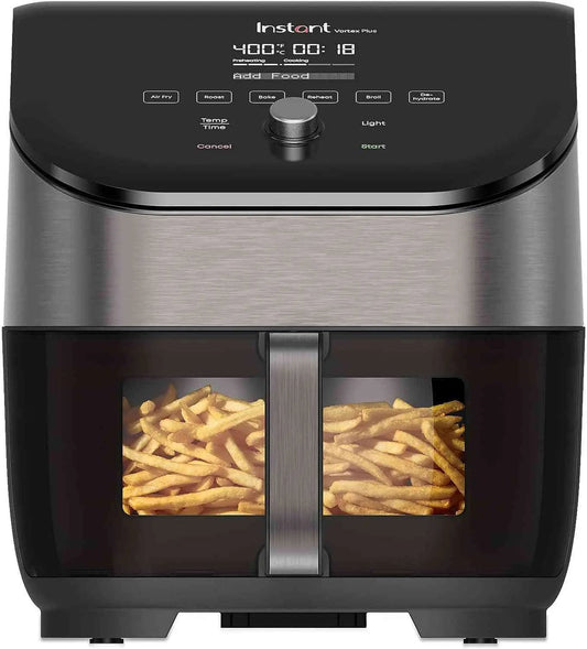 Instant Vortex Plus 6QT Air Fryer with ClearView window and OdorErase filters, 6-in-1 cooking functions, touchscreen controls, and dishwasher-safe parts