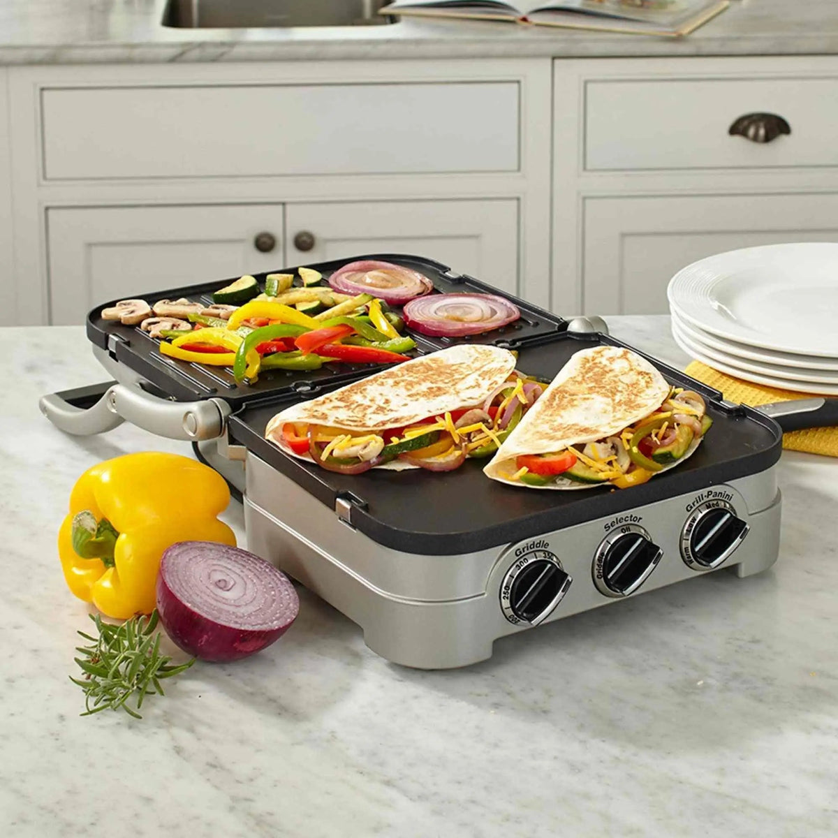 Cuisinart Panini Press stainless steel 5-in-1 griddler with removable nonstick plates and adjustable temperature controls