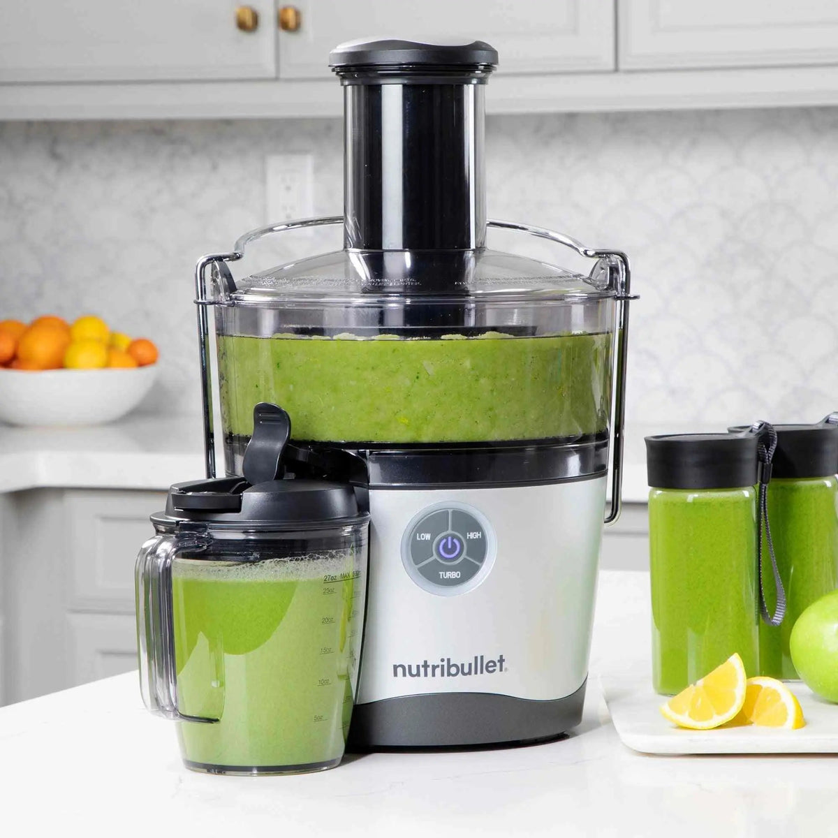 NutriBullet Juicer Pro 1000W centrifugal juicer with 3-speed settings and 27oz pitcher