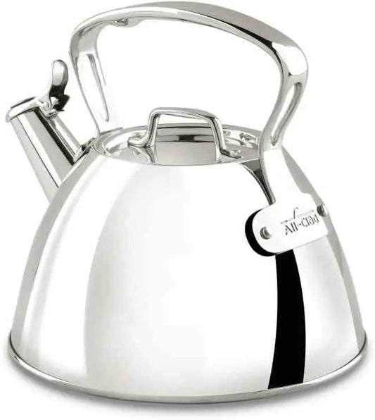 All-Clad Specialty Stainless Steel Tea Kettle 2 QT with polished finish and induction-compatible base