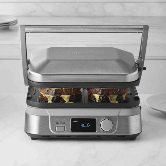 Cuisinart GR-5BWS Electric Griddler FIVE 5-in-1 multifunction kitchen appliance with digital controls and adjustable temperature