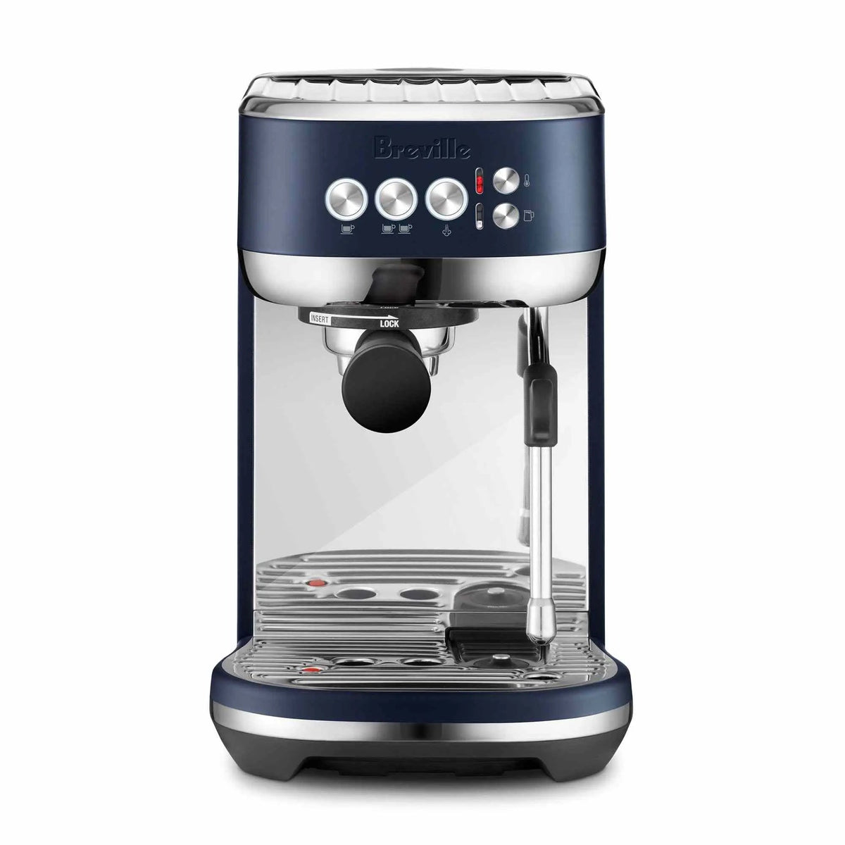 Breville Bambino Plus espresso machine in brushed stainless steel with programmable controls and Thermojet heating system