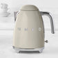 SMEG Electric Kettle with 360-degree swivel base, auto shutoff, water-level indicators, gentle steam release, and removable limescale filter.