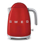 SMEG Electric Kettle with 360-degree swivel base, auto-shutoff, water-level indicators, steam-release lid, and removable limescale filter
