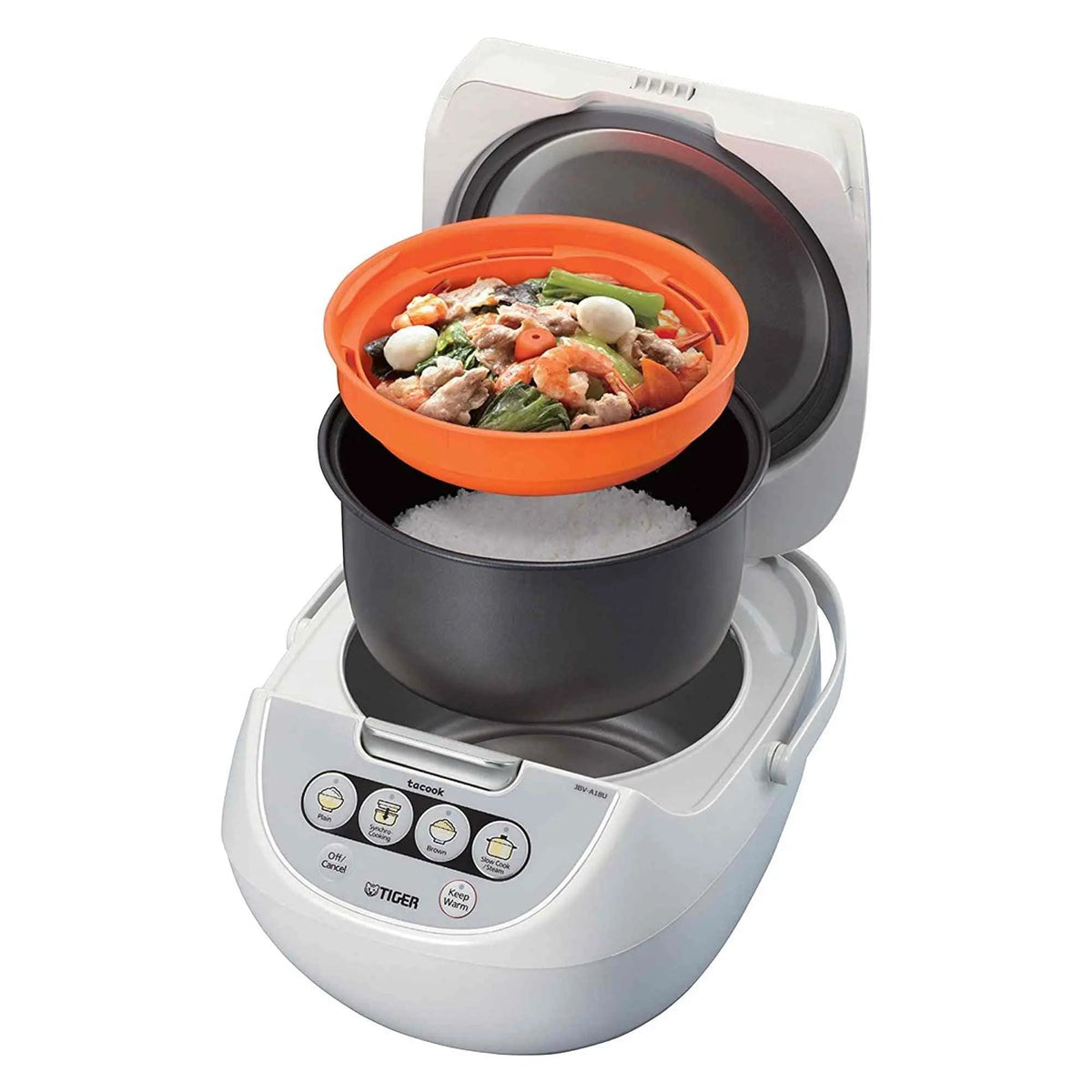 TIGER JBV-A10U 5.5-cup Micom rice cooker with food steamer basket and synchro-cooking function