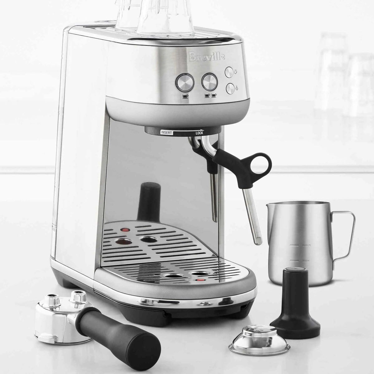 Breville Bambino Espresso Machine stainless steel compact espresso maker with steam wand and advanced brewing technology