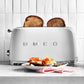 SMEG 2 Slice Retro Toaster with extra-wide slots and six browning levels in midcentury style