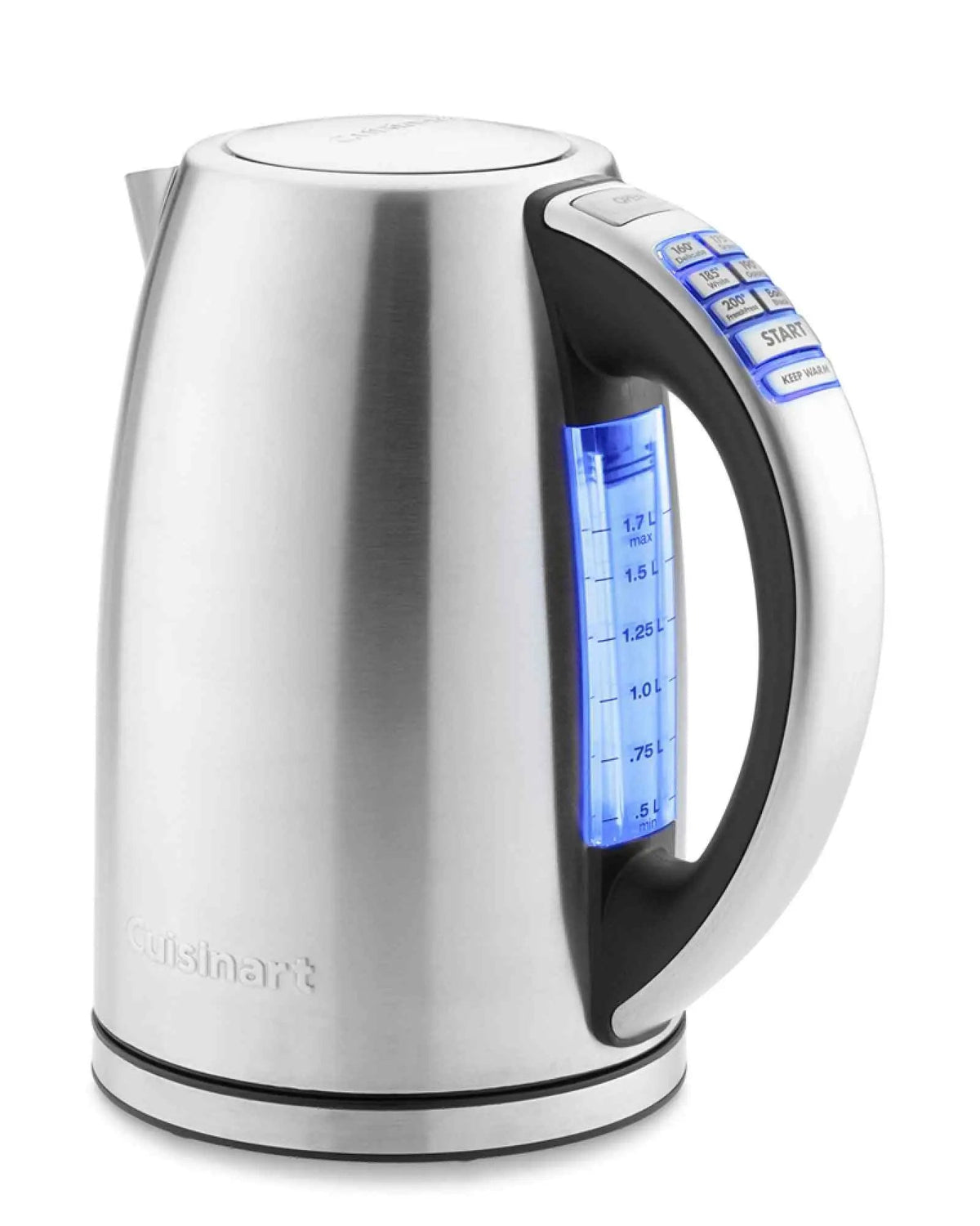 Cuisinart 1.7-Liter cordless stainless steel electric kettle with six preset temperatures and blue LED controls