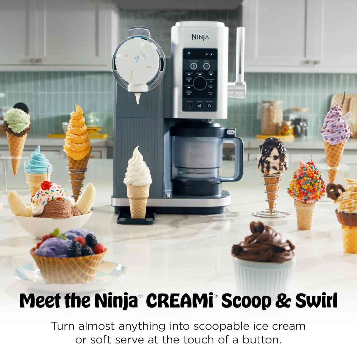 Ninja CREAMi Scoop & Swirl ice cream maker with 13 programs and soft serve handle