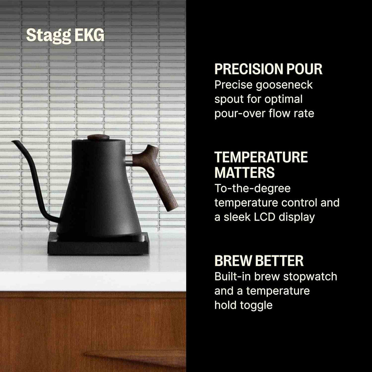Fellow Stagg EKG electric gooseneck kettle with precision pour and temperature control for coffee and tea