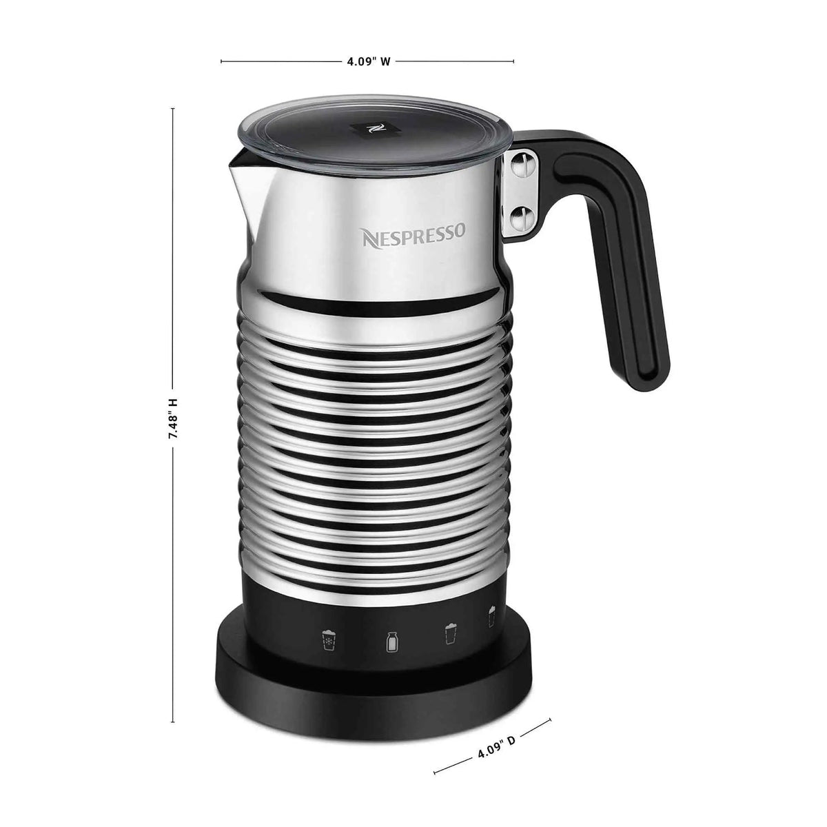 Nespresso Aeroccino 4 silver milk frother with ergonomic handle and dishwasher-safe chrome jug