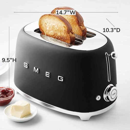 SMEG 2 Slice Toaster with retro 1950s design and six browning levels in vibrant colors