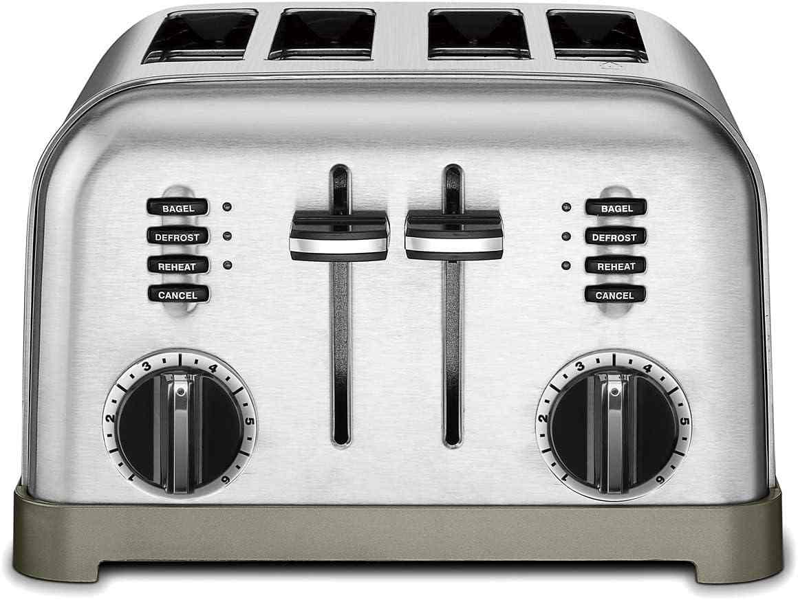 Cuisinart 4 Slice Toaster Oven in brushed stainless steel with dual control panels and six browning settings