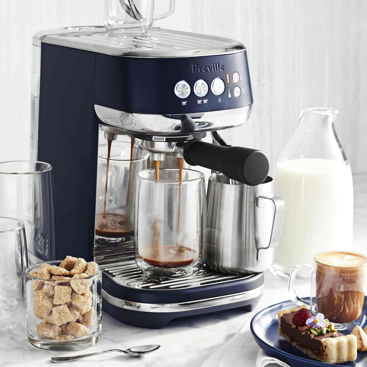 Breville Bambino Plus brushed stainless steel espresso machine with programmable control and Thermojet heating system