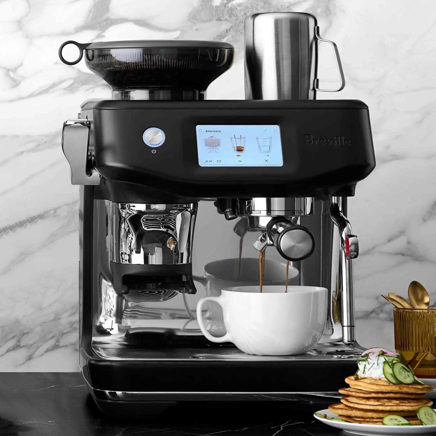Breville Barista Touch Impress espresso machine with integrated grinder and advanced barista guidance features