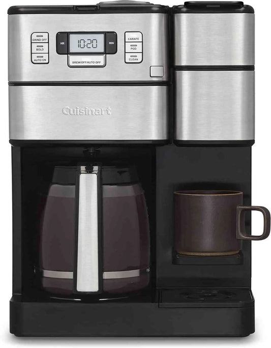 Cuisinart SS-GB1 Coffee Center with built-in grinder, single-serve and carafe brewing options, reusable filter, and 42oz water reservoir