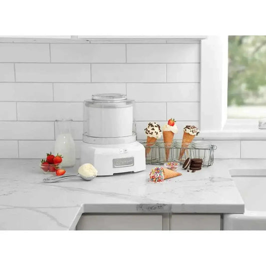 Cuisinart automatic white frozen yogurt ice cream and sorbet maker with large capacity and easy-lock lid