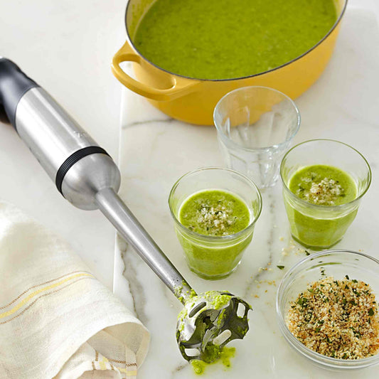 All-Clad Electrics stainless steel immersion blender with turbo function and ergonomic handle