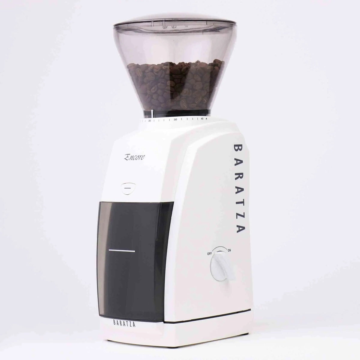 Baratza Encore Conical Burr Coffee Grinder with 40 grind settings and clear grinds bin for precise coffee brewing