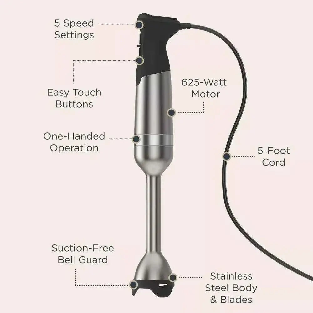 Vitamix Immersion Blender 5-speed stainless steel hand blender with 625W motor and scratch-resistant bell guard