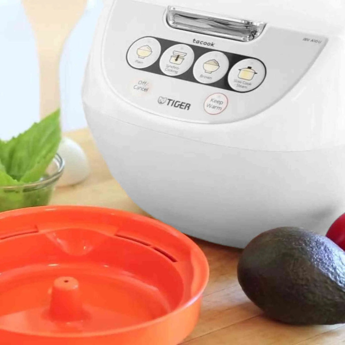TIGER JBV-A10U 5.5-cup Micom rice cooker with synchro-cooking and food steamer basket