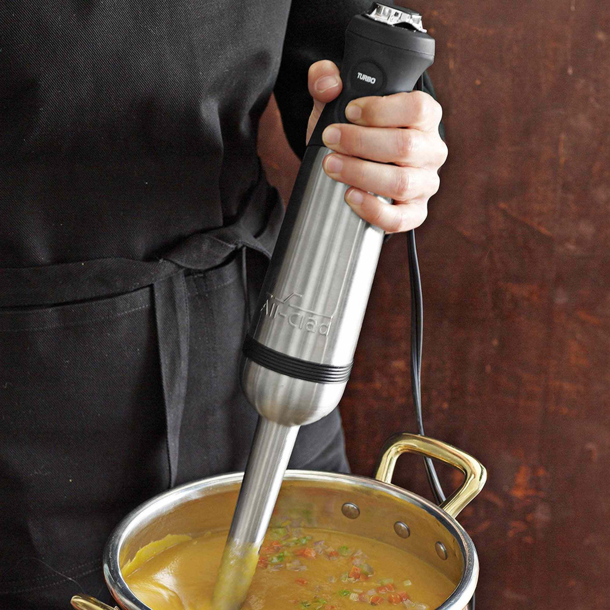 All-Clad Electrics stainless steel immersion blender with turbo function and variable speed control