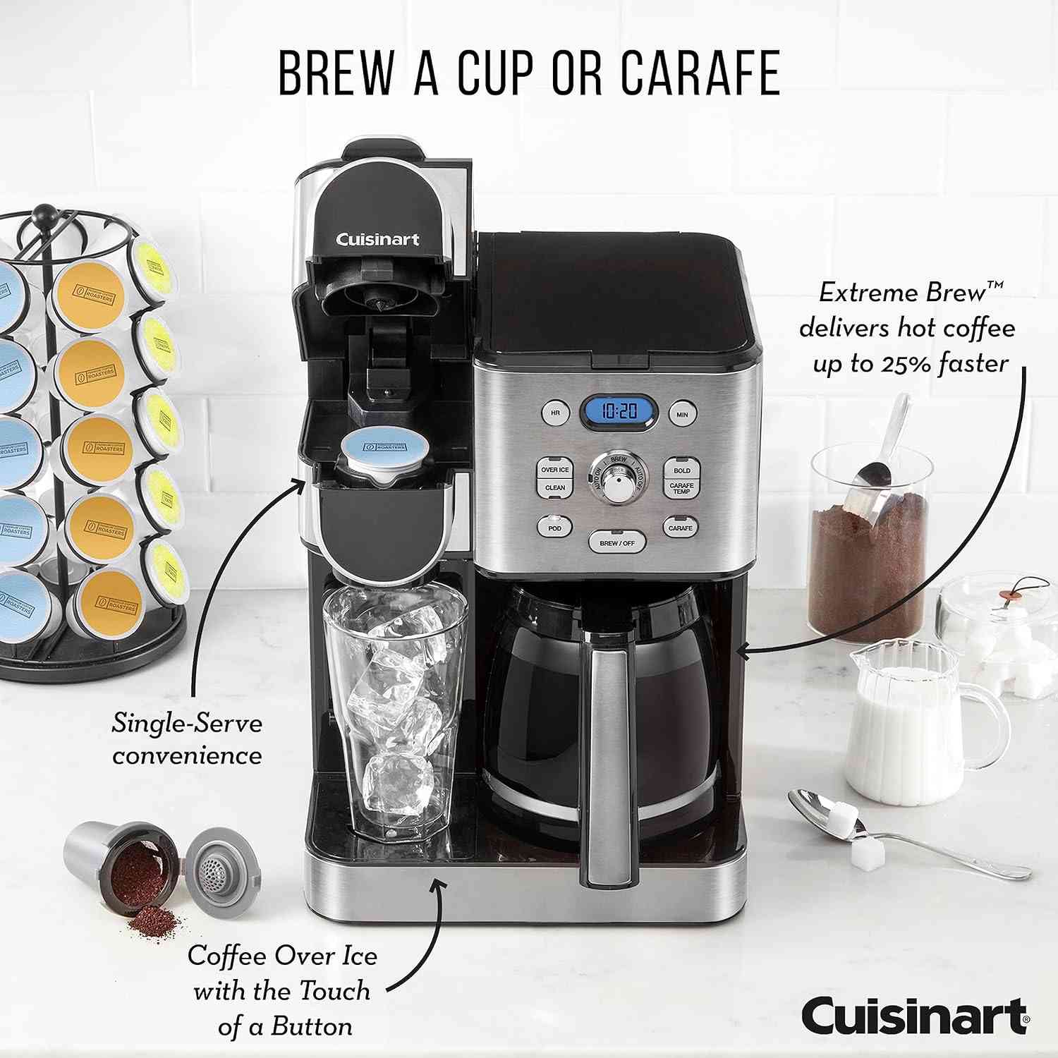 Cuisinart Coffee Maker 2-in-1 automatic brewer with 12-cup glass carafe and single-serve pod compatibility