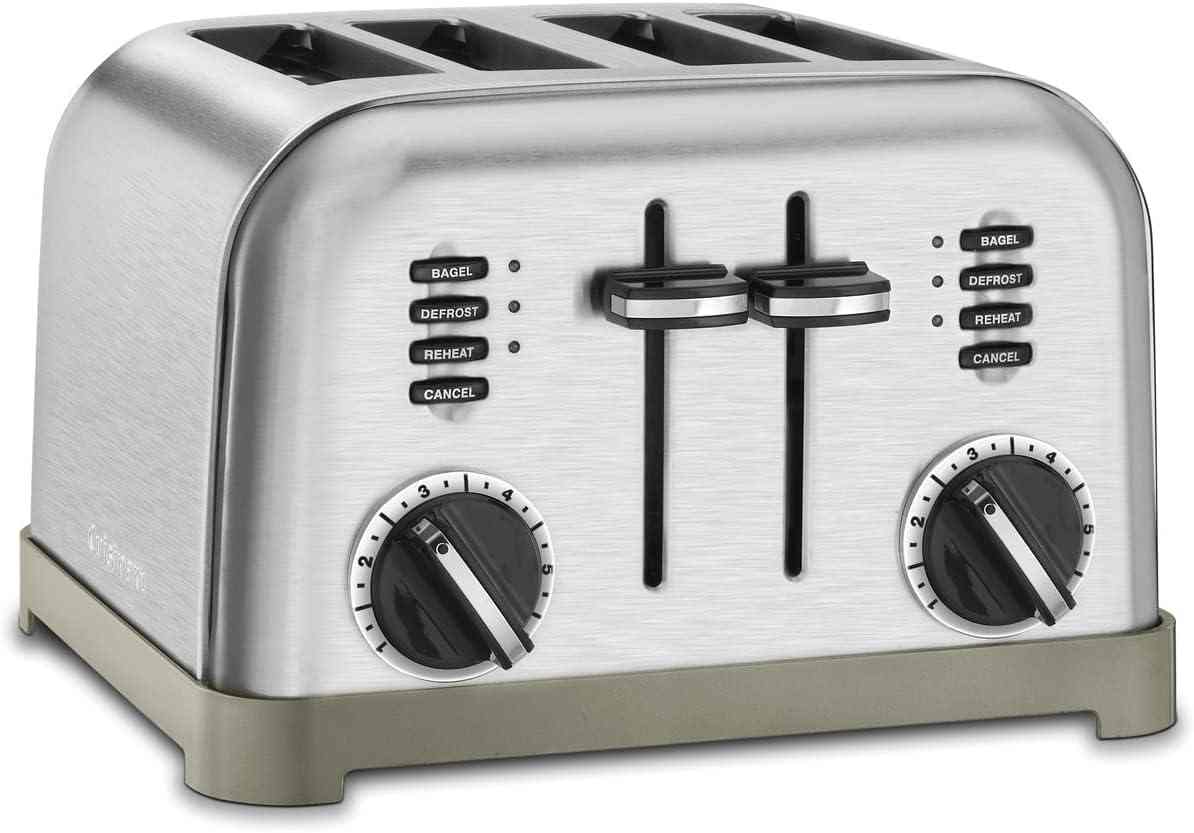 Cuisinart 4 Slice Toaster Oven in brushed stainless steel with dual controls and six browning settings