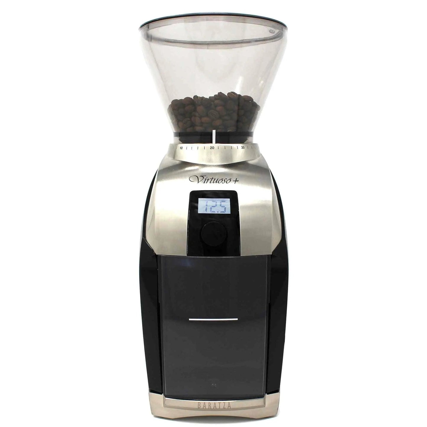 Baratza Virtuoso+ conical burr coffee grinder with digital timer and 40 grind settings