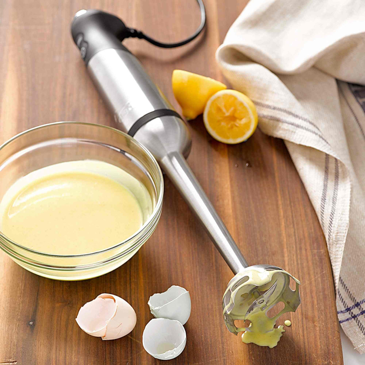 All-Clad Electrics stainless steel immersion blender with turbo function and ergonomic handle