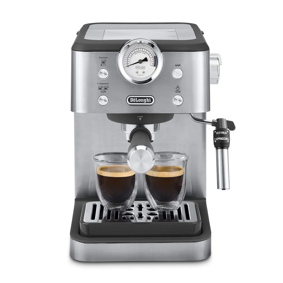 De'Longhi Classic Espresso Machine with 15-bar pressure and Thermoblock technology, compact stainless-steel design